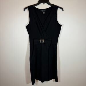 Etcetera Black Silk Sleeveless Sheath Dress Womens S Rhinestone Bow Detail